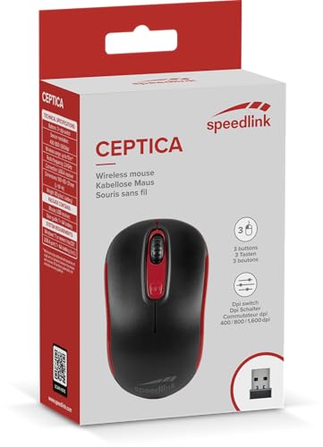 Speedlink CEPTICA Mouse Wireless - kleine Maus ohne Kabel, PC Maus kabellos für Notebook und Laptop, leicht, 2.4G USB Nano-Empfänger, dpi-Schalter bis 1600 dpi, schwarz-rot Bild 4