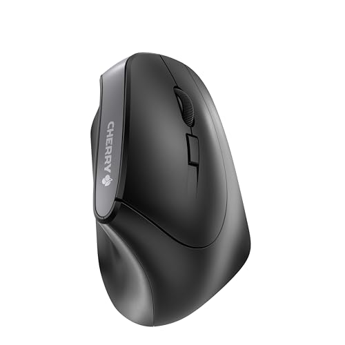 CHERRY MW 4500, Ergonomische Vertikale Maus für Rechtshänder, Kabellos (2,4 GHz Funk), 3-Stufig Regelbare Auflösung Bis 1200 DPI, Batteriebetrieben, Schwarz Bild 1