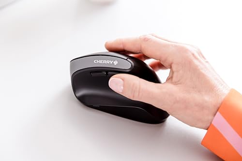 CHERRY MW 4500, Ergonomische Vertikale Maus für Rechtshänder, Kabellos (2,4 GHz Funk), 3-Stufig Regelbare Auflösung Bis 1200 DPI, Batteriebetrieben, Schwarz Bild 2