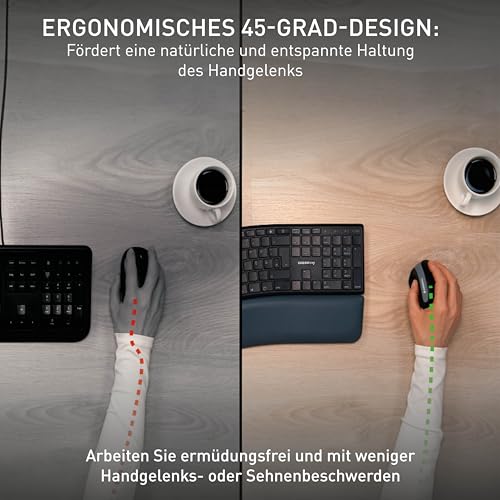 CHERRY MW 4500, Ergonomische Vertikale Maus für Rechtshänder, Kabellos (2,4 GHz Funk), 3-Stufig Regelbare Auflösung Bis 1200 DPI, Batteriebetrieben, Schwarz Bild 4