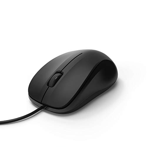 Hama Computermaus mit Kabel (Maus ohne Klickgeräusche für PC, Laptop und Notebook, geeignet für Rechts- und Linkshänder, gummierte Oberfläche für Gute Griffigkeit, 1200 DPI,) schwarz Bild 1