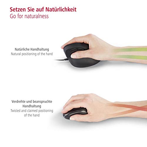 Hama ergonomische Maus (Vertikale Maus kabelgebunden für Rechtshänder, 3 Geschwindigkeitsstufen bis 1800dpi, gegen Tennisarm, Mausarm, RSI-Syndrom) schwarz Bild 3