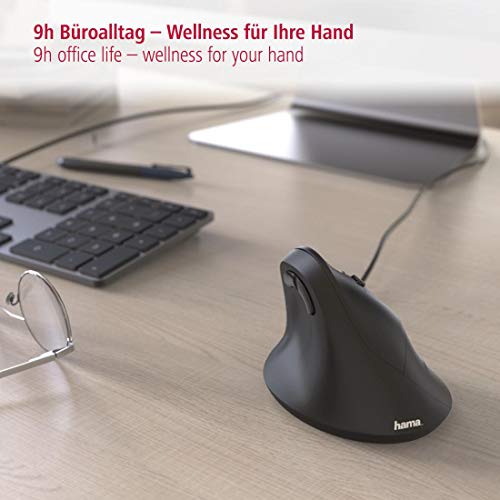 Hama ergonomische Maus (Vertikale Maus kabelgebunden für Rechtshänder, 3 Geschwindigkeitsstufen bis 1800dpi, gegen Tennisarm, Mausarm, RSI-Syndrom) schwarz Bild 6