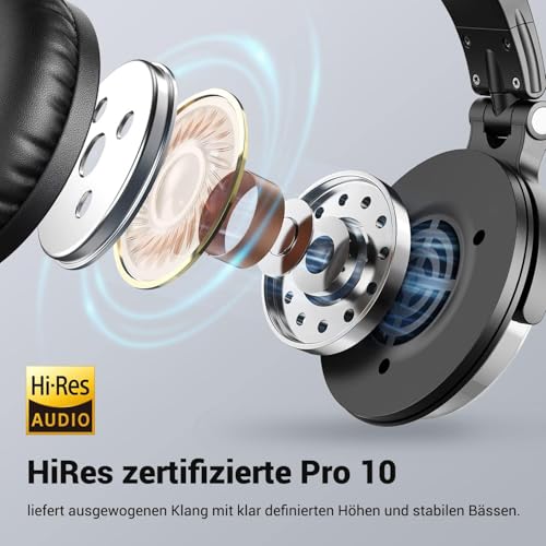 OneOdio Kopfhörer, kabelgebunden, DJ, Piano, Gitarre mit Mikrofon, Hi-Res Audio, extra Bass, leicht, Komfort, faltbar, Kopfhörer mit Share-Port, 2 Kabel – Headset für PC Studio Monitor AMP Pro-10 Bild 2