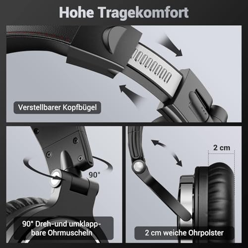 OneOdio Kopfhörer, kabelgebunden, DJ, Piano, Gitarre mit Mikrofon, Hi-Res Audio, extra Bass, leicht, Komfort, faltbar, Kopfhörer mit Share-Port, 2 Kabel – Headset für PC Studio Monitor AMP Pro-10 Bild 3