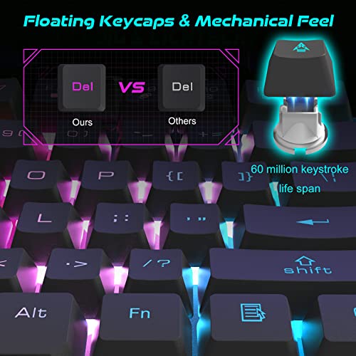 Kabelgebundenes Gaming-Tastatur- und -Maus-Set 12 RGB-Beleuchtungsmodus 104 Tasten Vollständige Anti-Ghosting-Beleuchtung Tastatur 2400 DPI 6-Tasten-USB-optische Spielmaus Mousepad-kompatibel Schwarz Bild 5