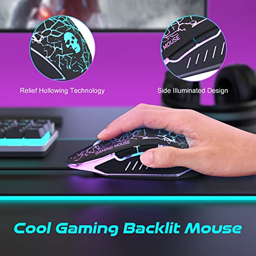 Kabelgebundenes Gaming-Tastatur- und -Maus-Set 12 RGB-Beleuchtungsmodus 104 Tasten Vollständige Anti-Ghosting-Beleuchtung Tastatur 2400 DPI 6-Tasten-USB-optische Spielmaus Mousepad-kompatibel Schwarz Bild 7