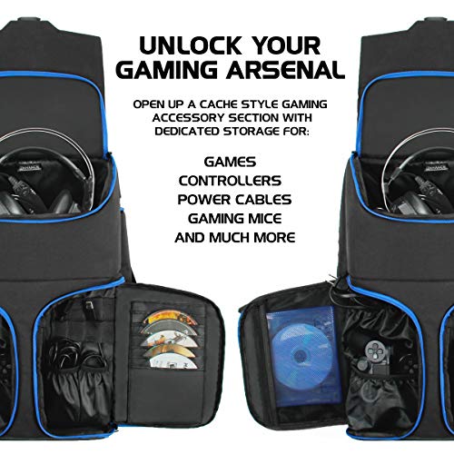 ENHANCE Gaming-Rucksack für Laptop, mit Universal-Konsole für PS4, PS5 und Computer, Arsenal-Hardware-Aufbewahrung für Controller, Kopfhörer, Spiele, Mäuse, Blau Bild 2