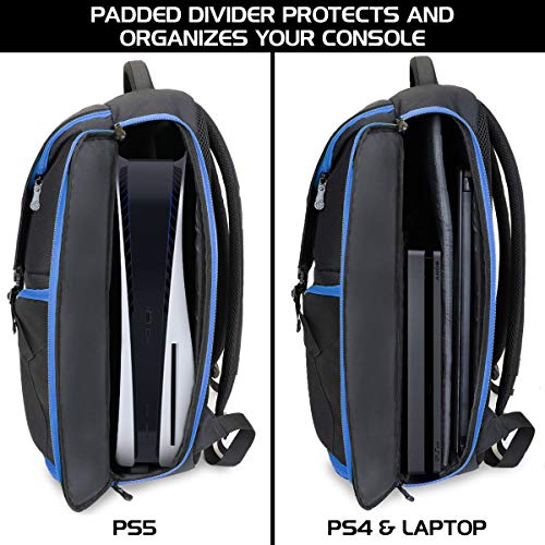 ENHANCE Gaming-Rucksack für Laptop, mit Universal-Konsole für PS4, PS5 und Computer, Arsenal-Hardware-Aufbewahrung für Controller, Kopfhörer, Spiele, Mäuse, Blau Bild 3