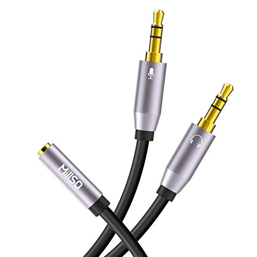 MillSO Audio Splitter Kabel Headset Adapter 3.5mm Buchse auf Klinkenstecker (Headset und Mikrofon) für PS4 Gaming Kopfhörer, Tablet, Notebook oder PC - Grau Bild 1