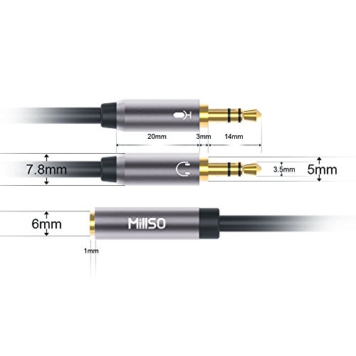 MillSO Audio Splitter Kabel Headset Adapter 3.5mm Buchse auf Klinkenstecker (Headset und Mikrofon) für PS4 Gaming Kopfhörer, Tablet, Notebook oder PC - Grau Bild 5