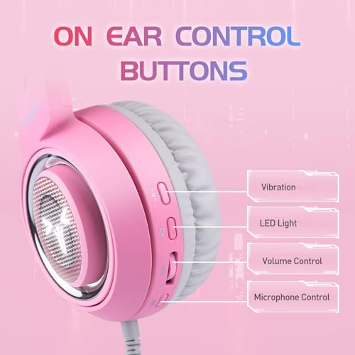 Somic G951rosa Rose Kat Gaming Headset Kopfhörer mit Virtuell 7.1 Klingen und LED Licht, Mikrofon für Computer, PS4, Laptop an Freundin, Frau (USB Stecker) USB-Buchse Rose Bild 2