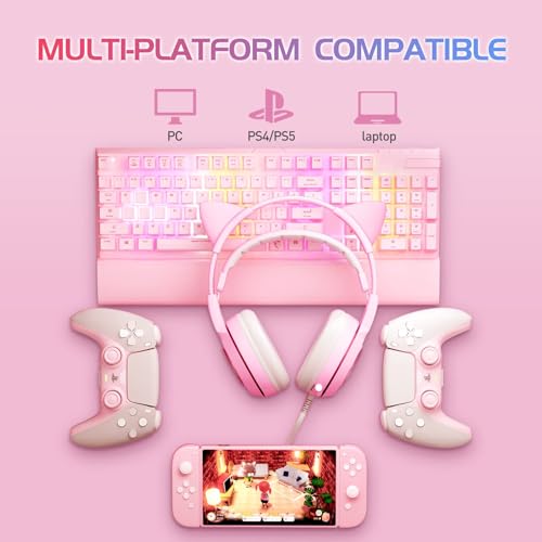 Somic G951rosa Rose Kat Gaming Headset Kopfhörer mit Virtuell 7.1 Klingen und LED Licht, Mikrofon für Computer, PS4, Laptop an Freundin, Frau (USB Stecker) USB-Buchse Rose Bild 3