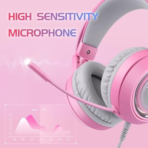 Somic G951rosa Rose Kat Gaming Headset Kopfhörer mit Virtuell 7.1 Klingen und LED Licht, Mikrofon für Computer, PS4, Laptop an Freundin, Frau (USB Stecker) USB-Buchse Rose Bild 4