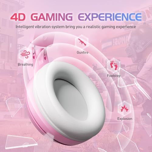 Somic G951rosa Rose Kat Gaming Headset Kopfhörer mit Virtuell 7.1 Klingen und LED Licht, Mikrofon für Computer, PS4, Laptop an Freundin, Frau (USB Stecker) USB-Buchse Rose Bild 6