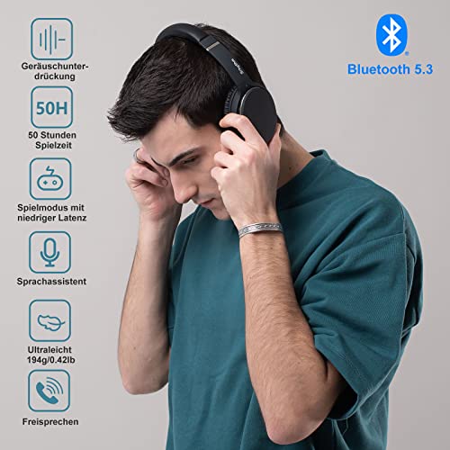 Noise Cancelling Kopfhörer Leichte,Srhythm NC25 Over Ear ANC Kopfhoerer Bluetooth Kabellos Faltbar mit Duale 40 mm HD Tieftontöner,Eingebaut Mikro,HiFi,Tiefer Bass,NFC,für Alle Geräte mit Bluetooth Bild 4
