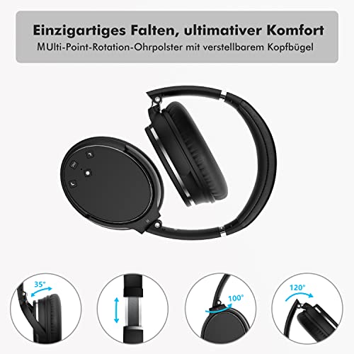 Noise Cancelling Kopfhörer Leichte,Srhythm NC25 Over Ear ANC Kopfhoerer Bluetooth Kabellos Faltbar mit Duale 40 mm HD Tieftontöner,Eingebaut Mikro,HiFi,Tiefer Bass,NFC,für Alle Geräte mit Bluetooth Bild 6