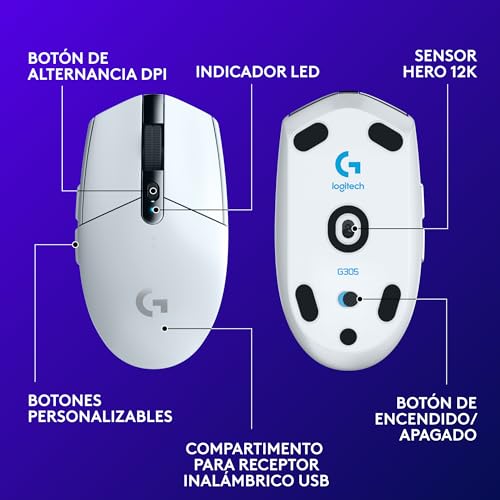 Logitech G G305 LIGHTSPEED kabellose Gaming-Maus mit HERO 12K DPI Sensor, Wireless Verbindung, 6 programmierbare Tasten, 250 Stunden Akkulaufzeit, Leichtgewicht, PC/Mac - Weiß Bild 5