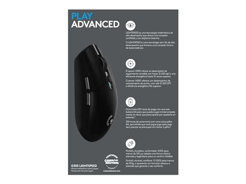 Logitech G G305 Lightspeed kabellose Gaming-Maus mit Hero 12K DPI Sensor, Wireless Verbindung, 6 programmierbare Tasten, 250 Stunden Akkulaufzeit, Leichtgewicht, PC/Mac - Schwarz Bild 5
