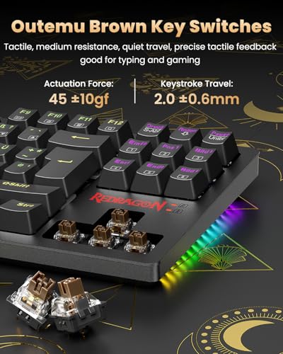 Redragon K552 Gaming Tastatur und Maus, Mauspad Combo 87 Tasten LED Hintergrundbeleuchtung Mechanische Gaming Tastatur mit Brauner Schaltern Gaming Mauspad für Windows PC Spiele - S113 DE QWERTZ Bild 2