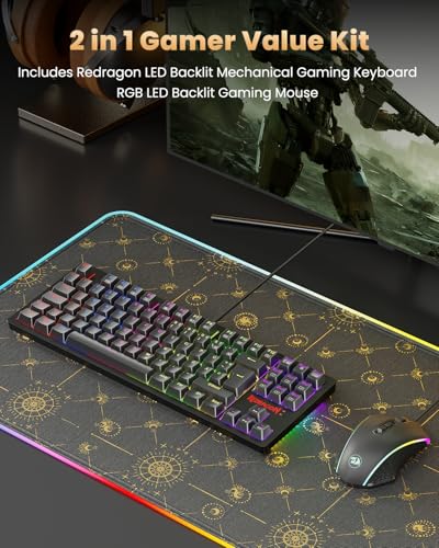 Redragon K552 Gaming Tastatur und Maus, Mauspad Combo 87 Tasten LED Hintergrundbeleuchtung Mechanische Gaming Tastatur mit Brauner Schaltern Gaming Mauspad für Windows PC Spiele - S113 DE QWERTZ Bild 6