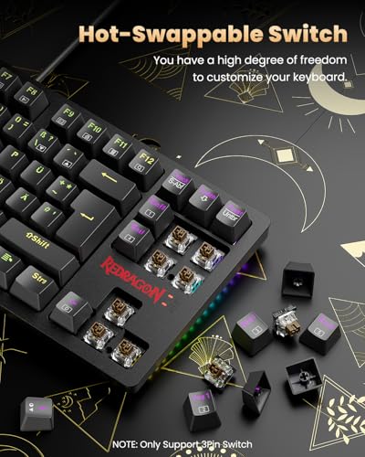 Redragon K552 Gaming Tastatur und Maus, Mauspad Combo 87 Tasten LED Hintergrundbeleuchtung Mechanische Gaming Tastatur mit Brauner Schaltern Gaming Mauspad für Windows PC Spiele - S113 DE QWERTZ Bild 7