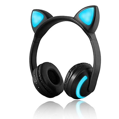 Kabelloser Bluetooth-Kopfhörer, Katzenohren, LED-Licht, blinkend, Stereo-Headset, kompatibel mit Smartphones, PC, Tablet, 7 Farben Bild 1