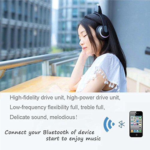 Kabelloser Bluetooth-Kopfhörer, Katzenohren, LED-Licht, blinkend, Stereo-Headset, kompatibel mit Smartphones, PC, Tablet, 7 Farben Bild 5