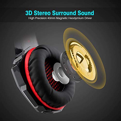 DIZA100 Gaming Headset for PS4 Xbox One PC, Gaming Headphones with Microphone, LED Light Bass Surround, Aluminium Housing for Computer, Laptop, Mac, Nintendo, Switch Games Bild 3