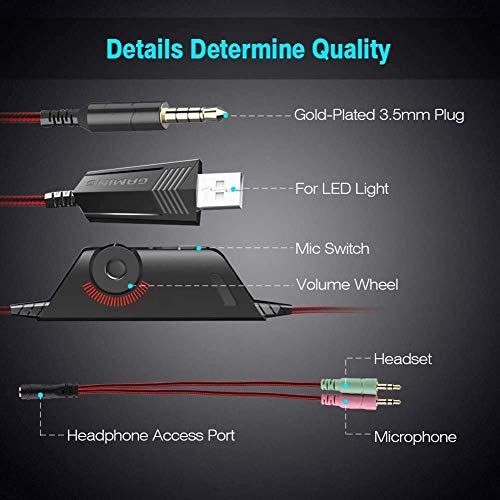 DIZA100 Gaming Headset for PS4 Xbox One PC, Gaming Headphones with Microphone, LED Light Bass Surround, Aluminium Housing for Computer, Laptop, Mac, Nintendo, Switch Games Bild 5