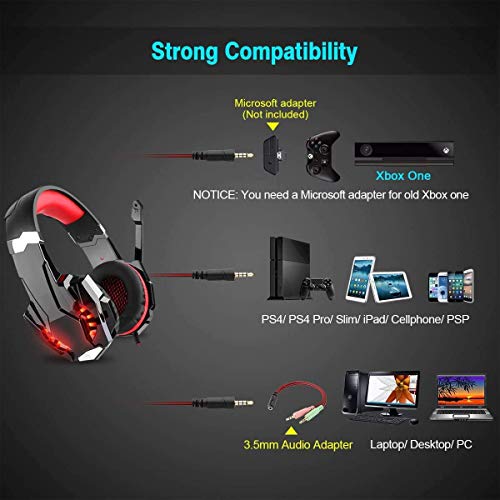 DIZA100 Gaming Headset for PS4 Xbox One PC, Gaming Headphones with Microphone, LED Light Bass Surround, Aluminium Housing for Computer, Laptop, Mac, Nintendo, Switch Games Bild 6
