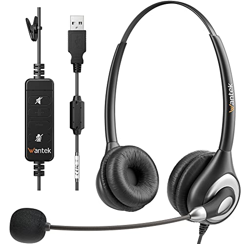Wantek 602N Headsets mit Noise Cancelling Mikrofon und USB Stecker Typ-C-Adapter Für Call Center PC Computer Office Anrufe Online Konferenzen Teams Meeting Bild 1