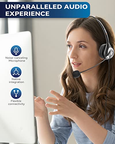 Wantek 602N Headsets mit Noise Cancelling Mikrofon und USB Stecker Typ-C-Adapter Für Call Center PC Computer Office Anrufe Online Konferenzen Teams Meeting Bild 2