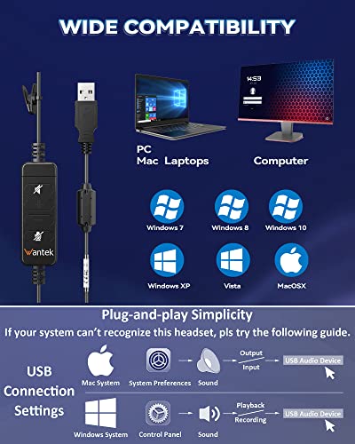 Wantek 602N Headsets mit Noise Cancelling Mikrofon und USB Stecker Typ-C-Adapter Für Call Center PC Computer Office Anrufe Online Konferenzen Teams Meeting Bild 3