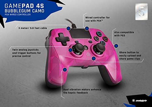 snakebyte PS4 Controller -pink- kabelgebundener Controller kompatibel mit PlayStation 4 / PS4 Slim / Pro / PS3, Analoge Dual Joysticks, 3m Kabellänge, TÜV Süd-geprüft & 5 Jahre Garantie Bild 2