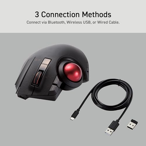 ELECOM Trackball Kabellos, Ergonomische Maus, 3 Geräteanschluss, Kabelgebunden (USB), Bluetooth, Daumensteuerung, Kompatibel für PC, Laptop, Mac, Windows, macOS, EX-G Pro Bild 3