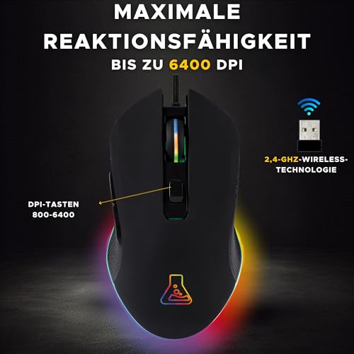 THE G-LAB Kult Helium USB-Gamer-Maus mit Kabel - Optischer Sensor mit 800 bis 6400 DPI, 7-farbige LED-Hintergrundbeleuchtung, 6 Tasten - PC Mac Xbox One PS5 (Kabelgebunden) Bild 2