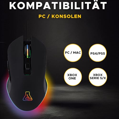 THE G-LAB Kult Helium USB-Gamer-Maus mit Kabel - Optischer Sensor mit 800 bis 6400 DPI, 7-farbige LED-Hintergrundbeleuchtung, 6 Tasten - PC Mac Xbox One PS5 (Kabelgebunden) Bild 5