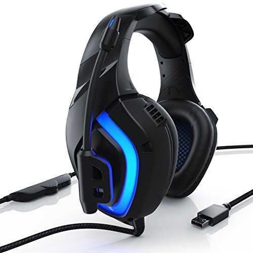 CSL - USB Gaming PC Headset mit Mikrofon - Kabelfernbedienung Externe Soundkarte - Mikrofon flexibel einklappbar - für Gaming Musik Internet-Telefonie - LED-Beleuchtung - für PC Mac Bild 2