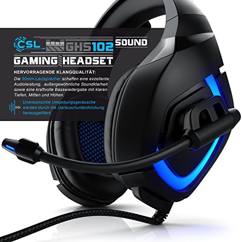 CSL - USB Gaming PC Headset mit Mikrofon - Kabelfernbedienung Externe Soundkarte - Mikrofon flexibel einklappbar - für Gaming Musik Internet-Telefonie - LED-Beleuchtung - für PC Mac Bild 3
