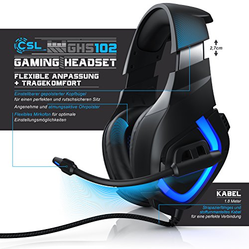 CSL - USB Gaming PC Headset mit Mikrofon - Kabelfernbedienung Externe Soundkarte - Mikrofon flexibel einklappbar - für Gaming Musik Internet-Telefonie - LED-Beleuchtung - für PC Mac Bild 5