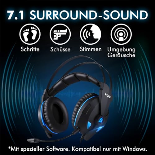 KLIM Impact V2 - Gaming Headset und Mikro USB - 7.1 Surround-Sound + Isolation - Hochqualitativer Klang + PS5 Headset mit Klangvolle Bässe - Für PC, PlayStation, Videospiele Bild 3