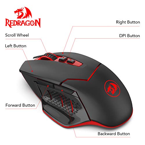 Redragon M690-1 Kabellose Gaming-Maus mit DPI-Schaltung, 2 Seitentasten, 2400 DPI, ergonomisches Design, 8 Tasten, Schwarz Bild 3