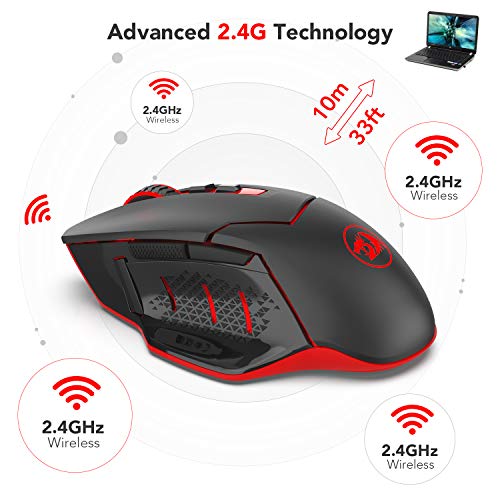 Redragon M690-1 Kabellose Gaming-Maus mit DPI-Schaltung, 2 Seitentasten, 2400 DPI, ergonomisches Design, 8 Tasten, Schwarz Bild 4
