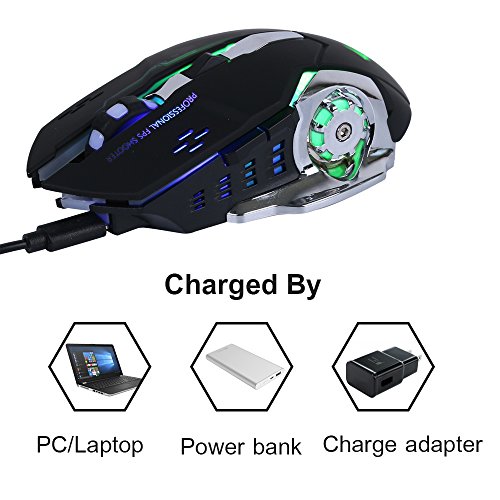 Wiederaufladbare Wireless PC Gaming Maus - Mit Ruhe klick, 3 Einstellbare DPI - GM08 Schwarz Bild 5