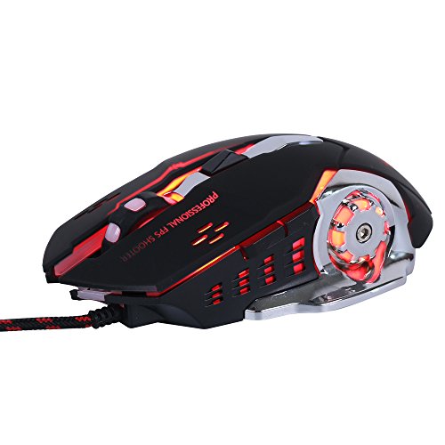 Gaming Maus Verdrahtete, Optische SpielmäUse Mit 6 Tasten, 4 Hintergrundbeleuchtungen, Ergonomische Griffe Und 4 DPI Einstellstufen FüR PC, Laptop Und Mac - GM05 Schwarz Bild 2