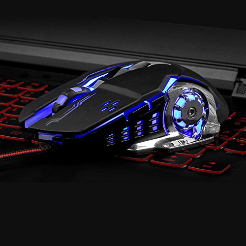 Gaming Maus Verdrahtete, Optische SpielmäUse Mit 6 Tasten, 4 Hintergrundbeleuchtungen, Ergonomische Griffe Und 4 DPI Einstellstufen FüR PC, Laptop Und Mac - GM05 Schwarz Bild 5