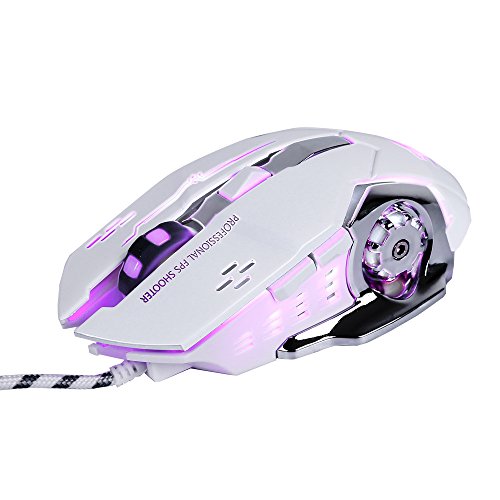 Gaming Maus Verdrahtete, Optische Spiel MäUse Mit 6 Tasten, 4 Atmung Hintergrundbeleuchtung, Ergonomische Griffe Und 4 DPI Einstellstufen FüR PC, Laptop Und Mac - GM05 Weiß Bild 1