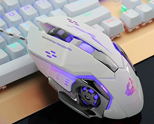 Gaming Maus Verdrahtete, Optische Spiel MäUse Mit 6 Tasten, 4 Atmung Hintergrundbeleuchtung, Ergonomische Griffe Und 4 DPI Einstellstufen FüR PC, Laptop Und Mac - GM05 Weiß Bild 2