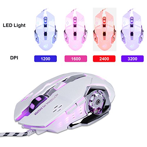 Gaming Maus Verdrahtete, Optische Spiel MäUse Mit 6 Tasten, 4 Atmung Hintergrundbeleuchtung, Ergonomische Griffe Und 4 DPI Einstellstufen FüR PC, Laptop Und Mac - GM05 Weiß Bild 3